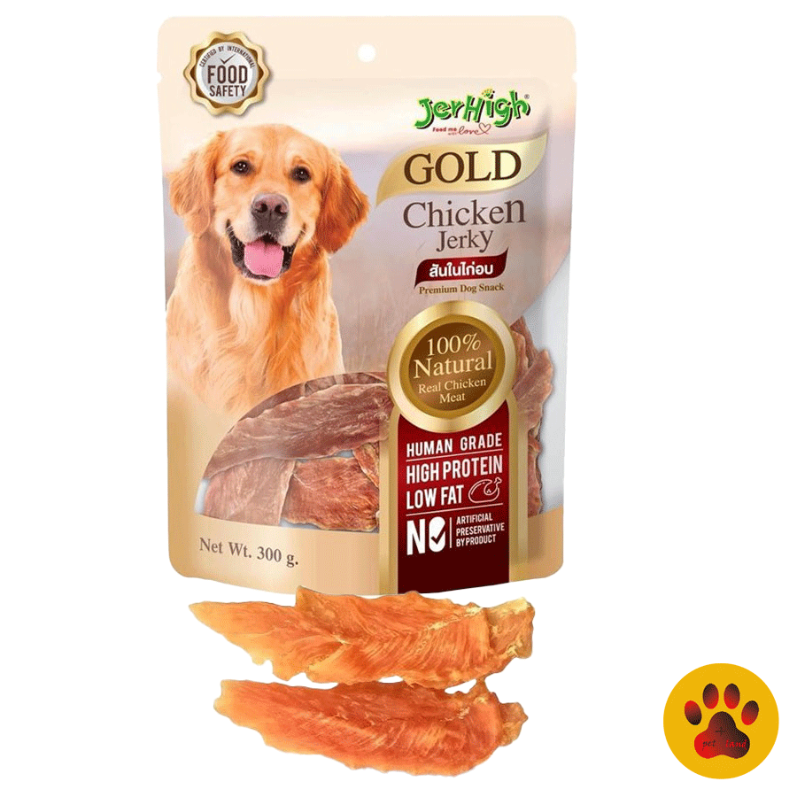 تشویقی سگ جرهای نچرال با طعم مرغ Jerhigh Gold Jerky Dog Snack With Chicken وزن 300 گرم