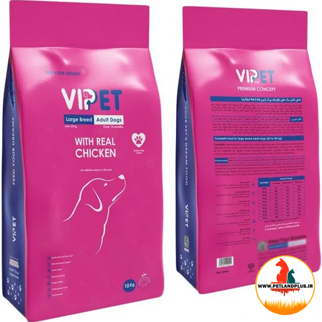 غذای خشک سگ بالغ نژاد بزرگ وی‌پت (VIPet) طعم مرغ – بسته ۱۰ کیلوگرمی