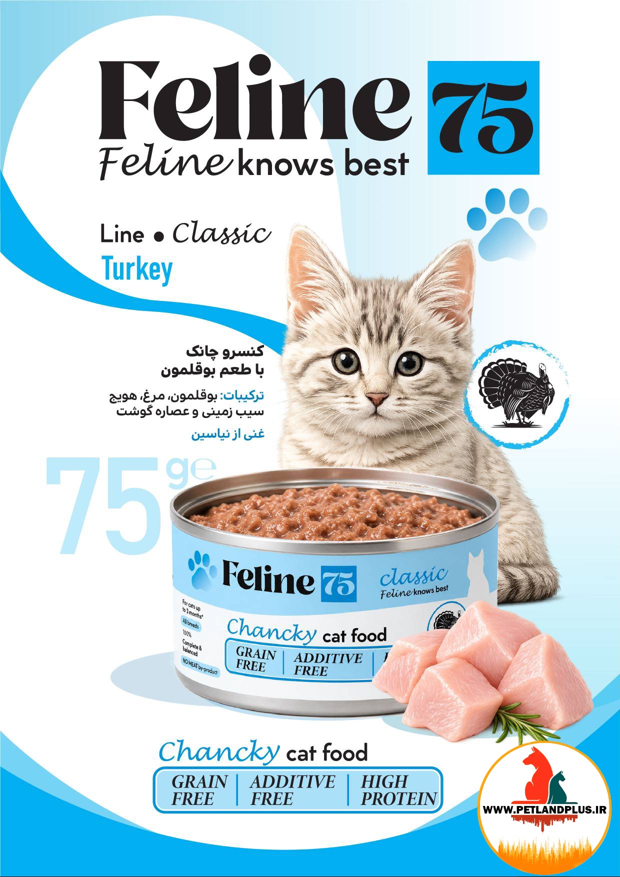 کنسرو گربه فیلاین شایر چانک 75 گرم طعم بوقلمون