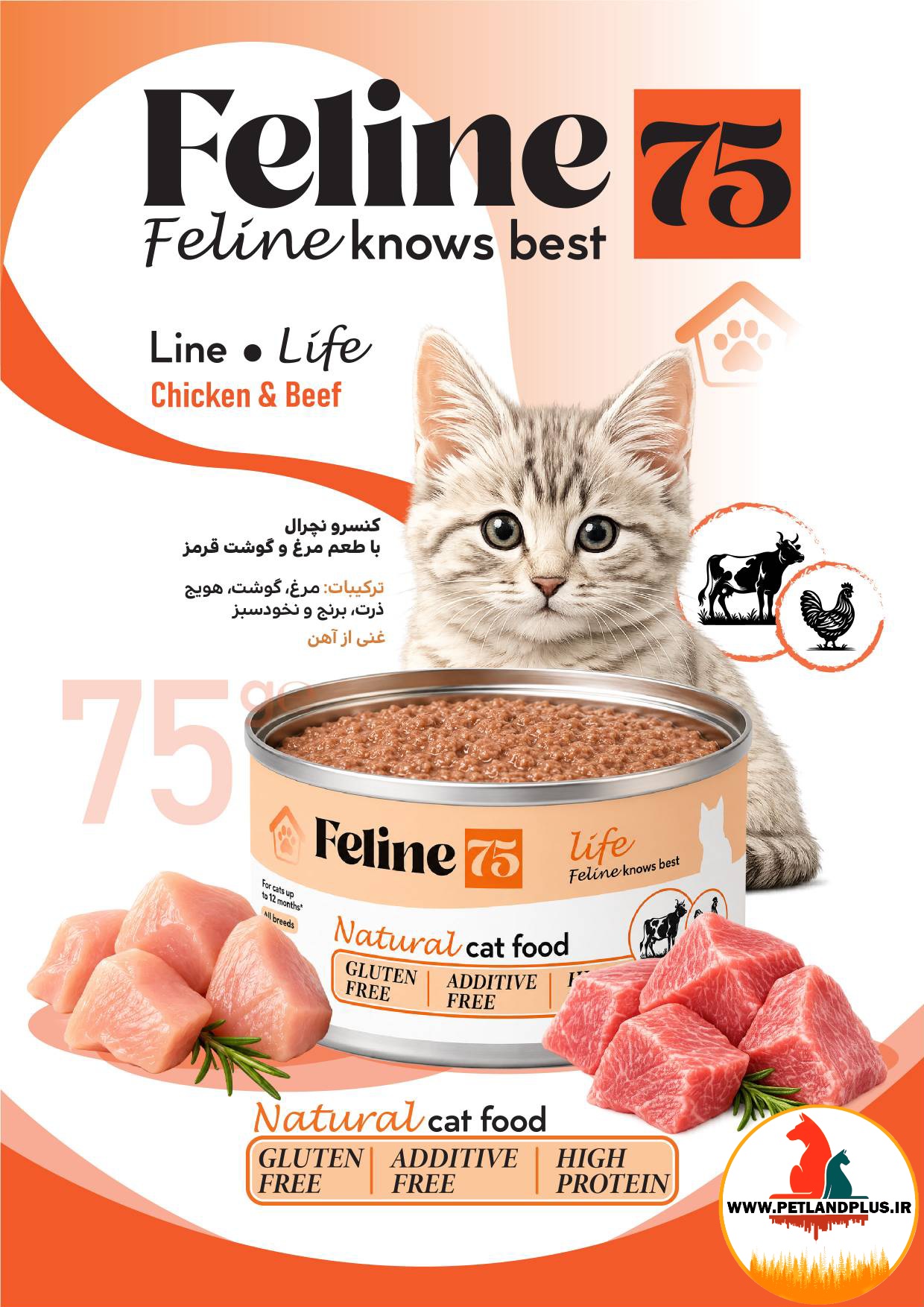 کنسرو گربه فیلاین شایر نچرال 75 گرم طعم مرغ و گوشت قرمز